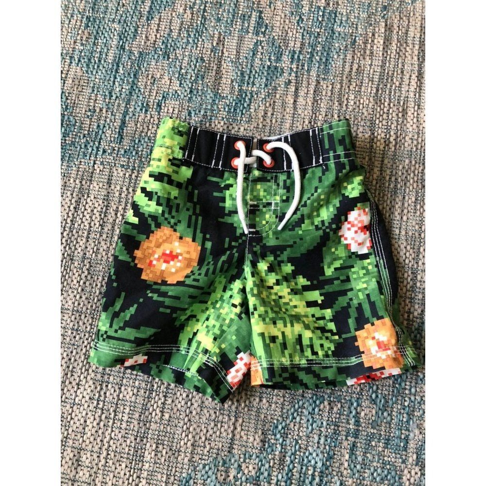 Gymboree baby boy 6-12 month green swim bathing suit trunks
